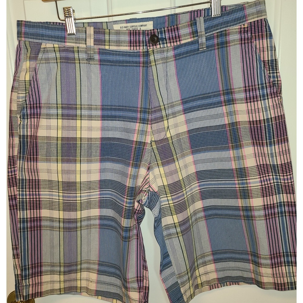 Old Navy Surplus Company Shorts blue pink white 11 inch inseam Preppy Acad Sz 36